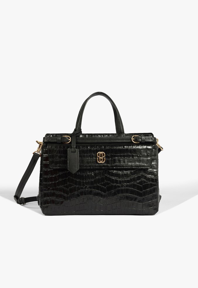 Bolsa Média Couro Croco Preta