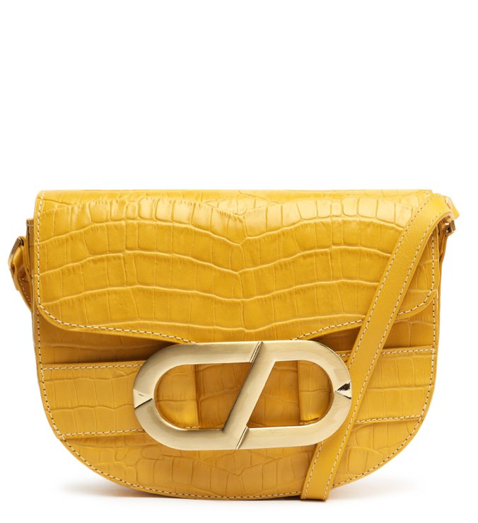 Bolsa Tiracolo Média Eloise Couro Croco Amarela