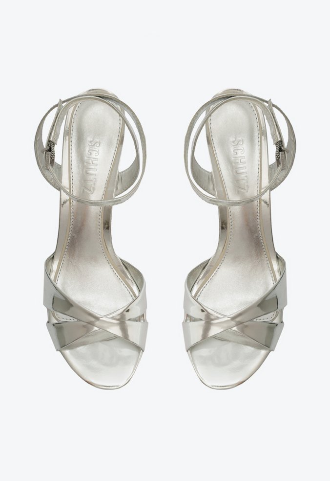 Sandália Salto Fino Médio Prata