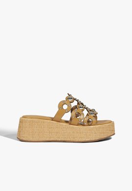 Tamanco Ráfia Brilho Marrom Clara