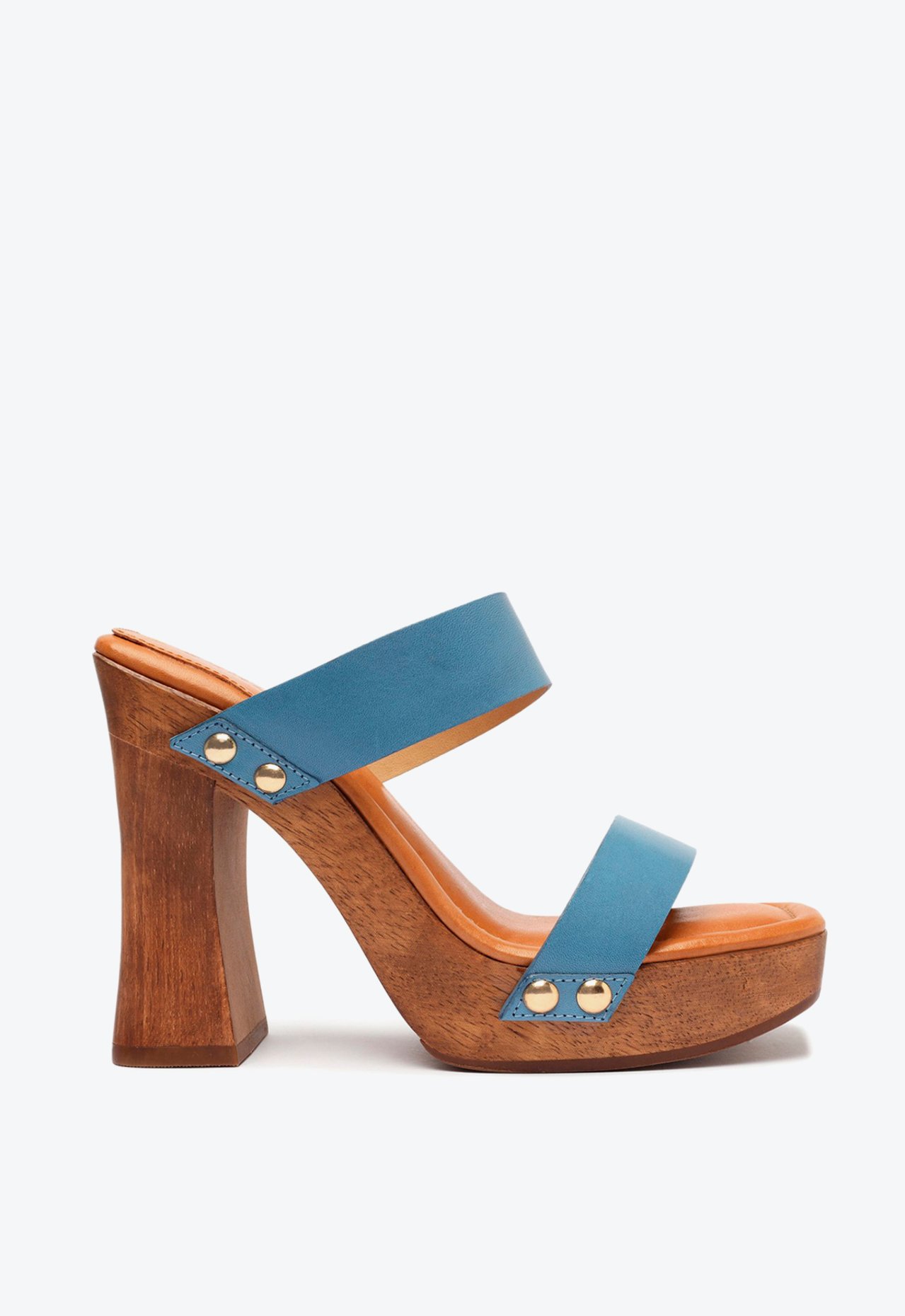 Sandália Tamanco Aryana Madeira Couro Azul Jeans | Schutz