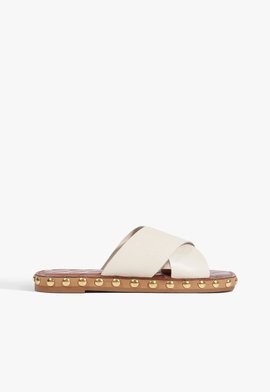 Sandália Tiras Studs Couro Branca