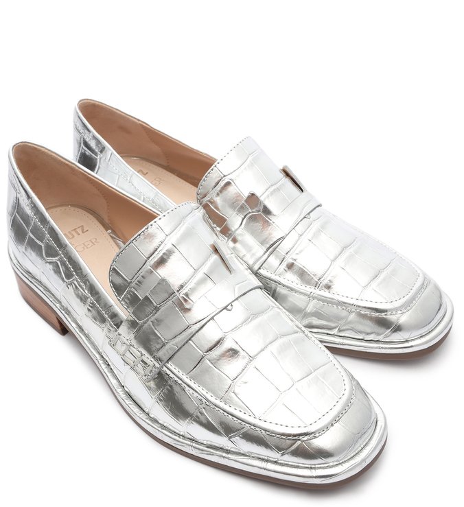Schutz x Ginger Mocassim Croco Prata Schutz x Ginger Mocassim Croco Prata