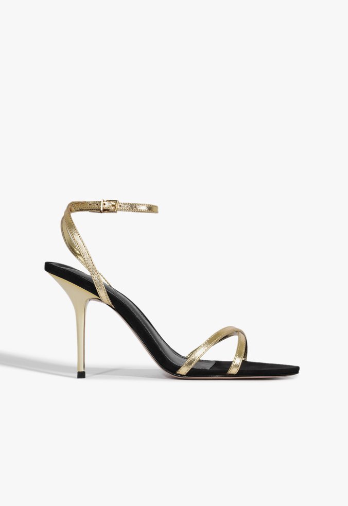 Sandália Salto Fino Dourado Preto