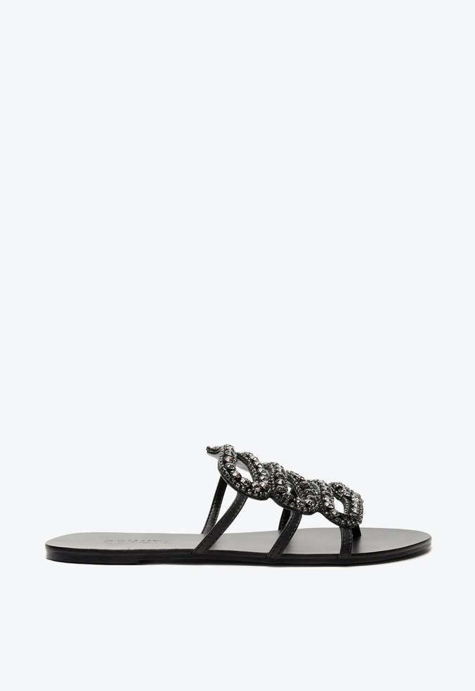Sandália Rasteira Snake Glam Pedraria Preta