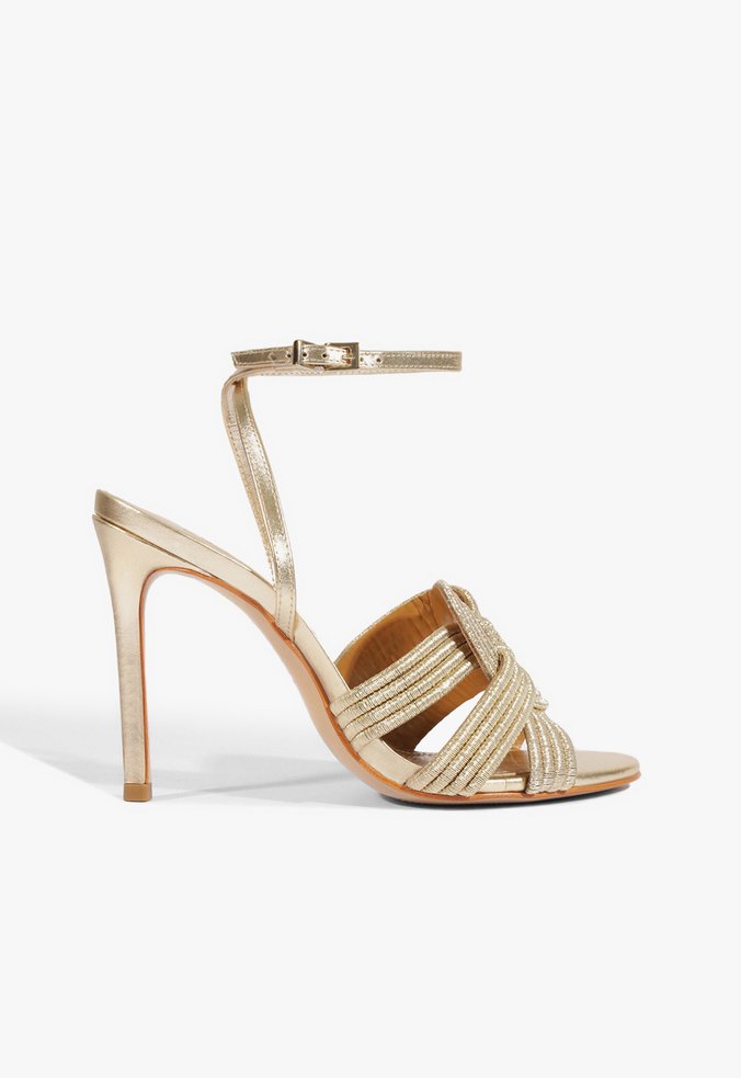 Sandália Salto Fino Tiras Dourada