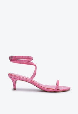 Sandália Salto Mid Croco Pink