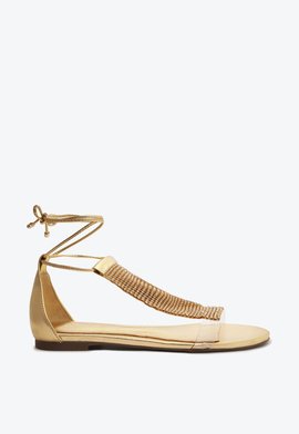 Sandália Rasteira Sandra Brilho Dourada