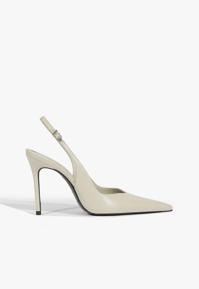 Slingback Couro Salto Alto Fino Cinza