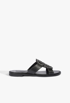 Chinelo Slide Couro Preto