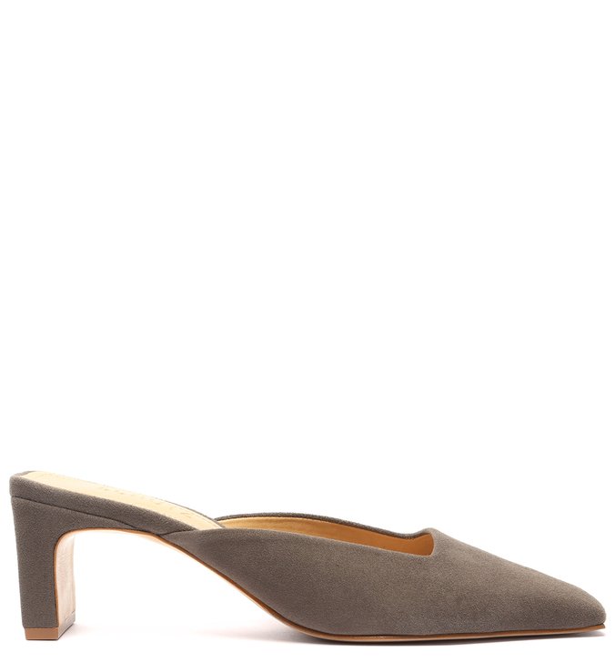 Sapato Mule Quadrada Nobuck Cinza