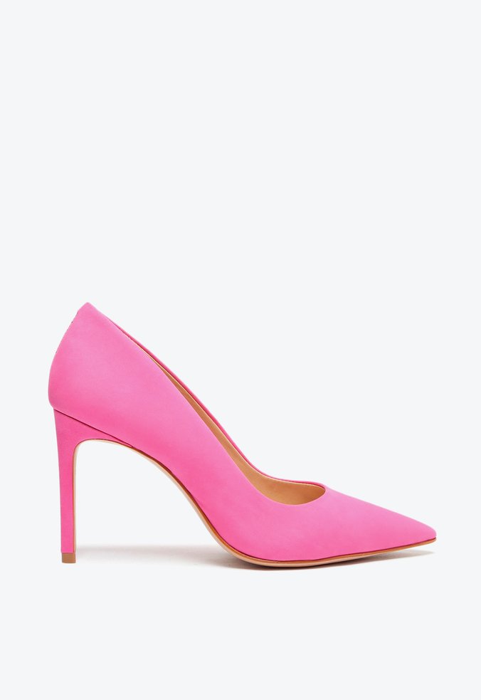 Sapato Scarpin Salto Fino Nobuck Rosa