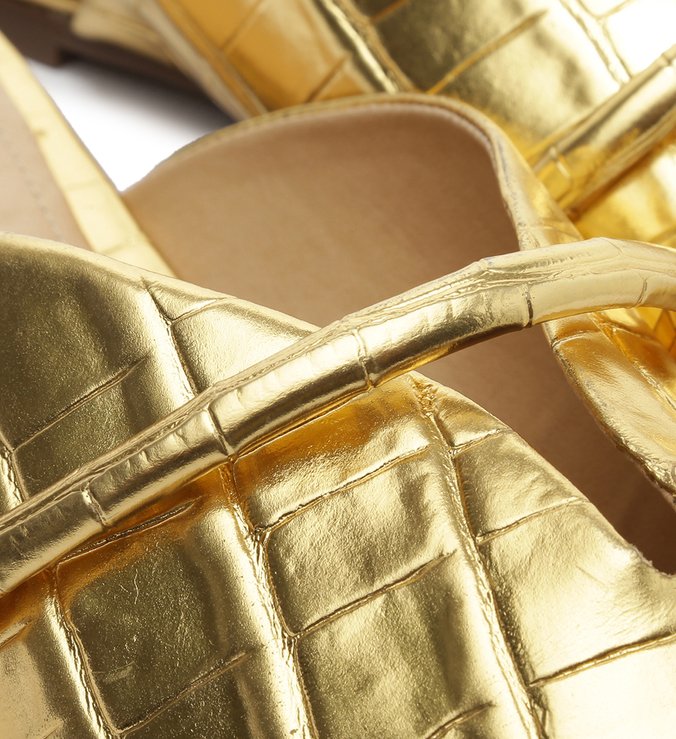 Sapato Mule Animal Print Dourado