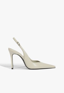 Scarpin Slingback Couro Salto Alto Fino Cinza