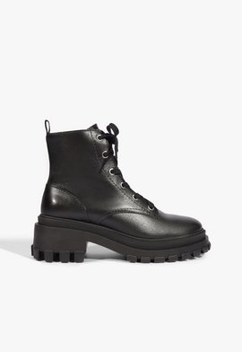 Bota Coturno Tratorado Couro Preto