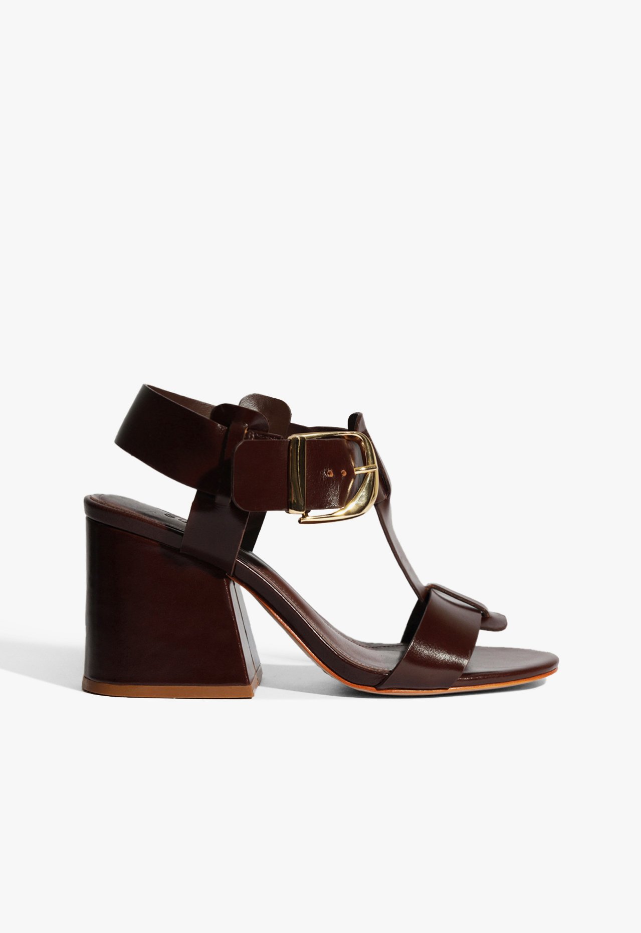 Sandália Salto Bloco Médio Couro Marrom | Schutz