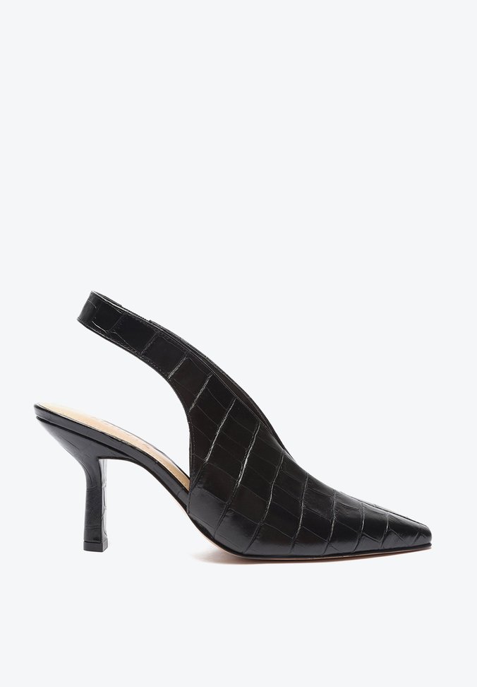 Sapato Slingback Croco Salto Médio Preta