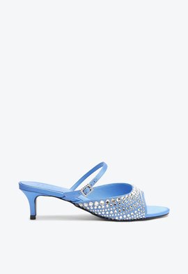 Sandália Louise Low Tecido Azul Crystal by Swarovski