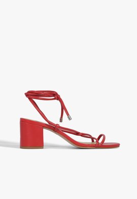 Sandália Salto Bloco Tiras Couro Vermelha