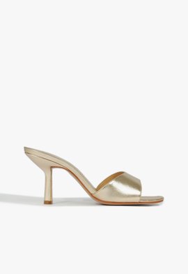Sandália Mule Salto Fino Couro Dourado