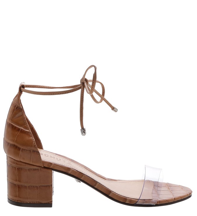 Sandália Salto Bloco Vinil Croco Sandália Salto Bloco Vinil Croco