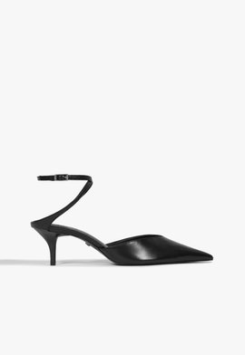 Sapato Scarpin Salto Médio Tiras Couro Preto