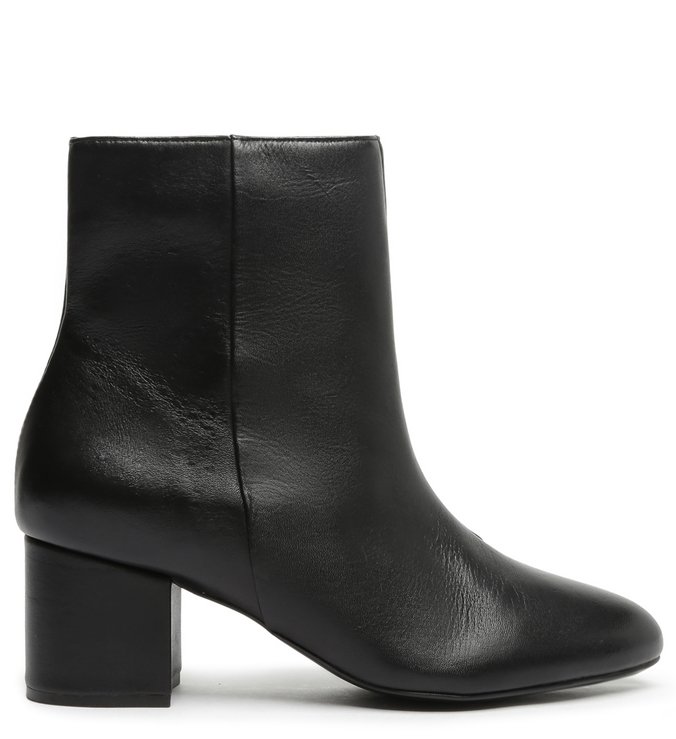 Bota Slim Salto Bloco Couro Preta
