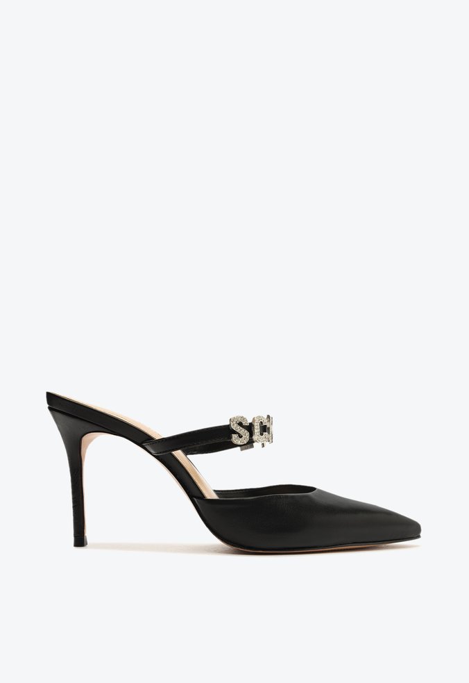 Sapato Mule Logo Couro Preto