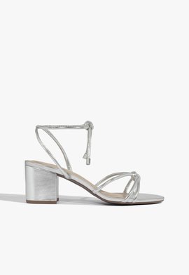 Sandália Block Heel Trama Prata