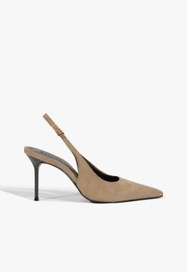 Slingback Salto Alto Fino Camurça Bege
