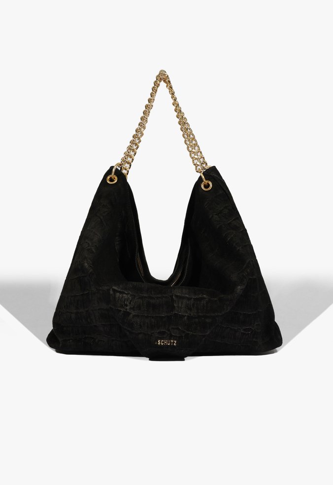 Bolsa Maxi Hobo Aryen Camurça Croco Preta