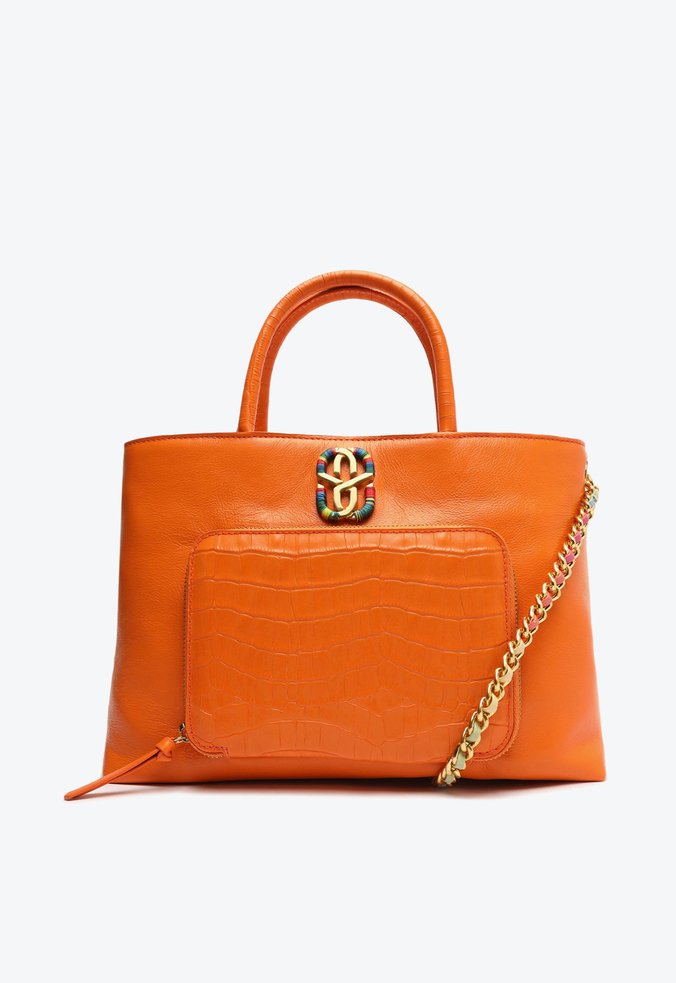 Bolsa Tote Grande Rainbow Couro Croco Laranja