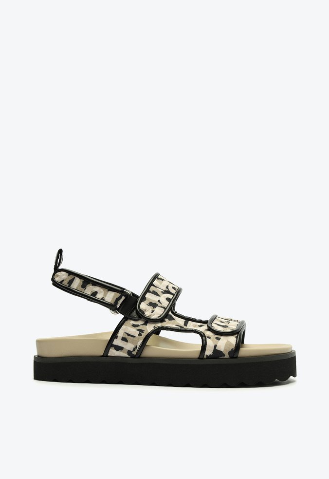 Sandália Papete Nylon Estampa Marrom Clara