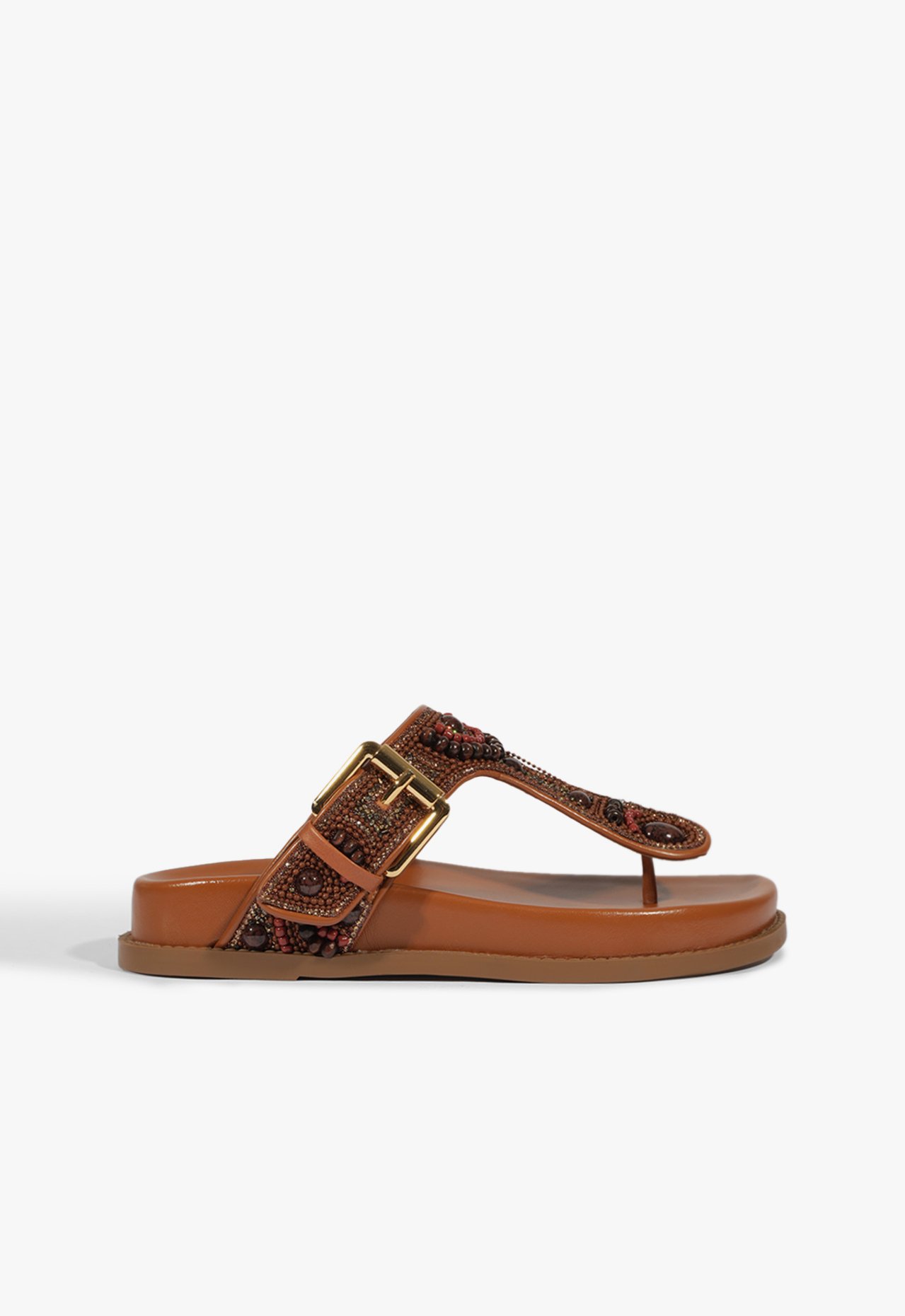 Sandália Papete Couro Miçangas Marrom | Schutz