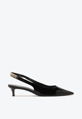 Sapato Scarpin Slingback Salto Mid Verniz Preto