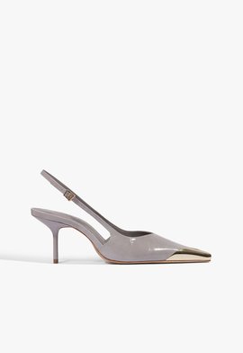 Slingback Biqueira de Metal Couro Cinza
