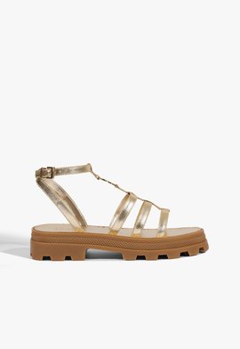 Sandália Tratorada Gladiadora Couro Dourada