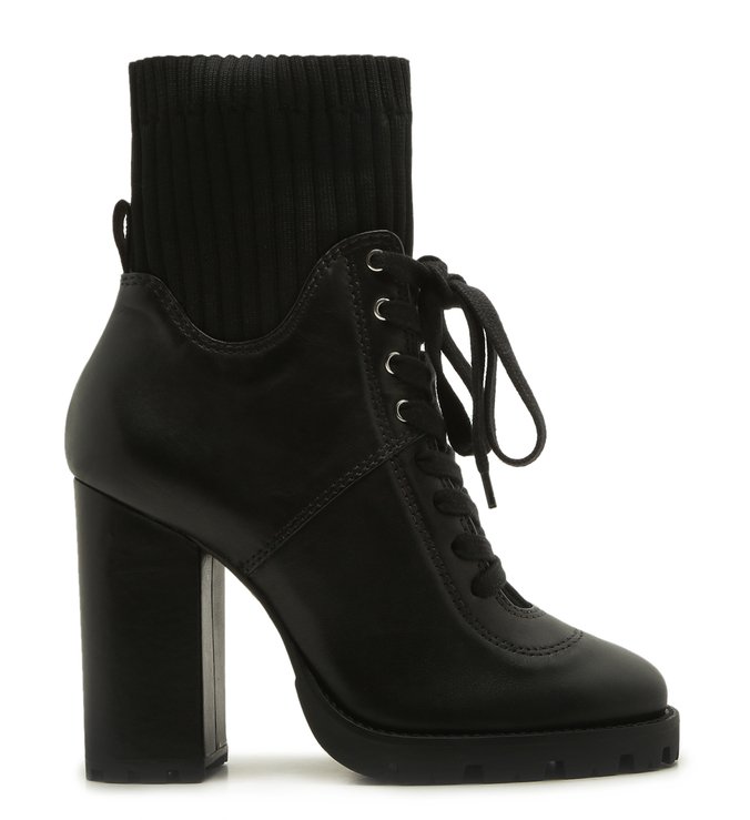 Combat Boot Salto Bloco Knit Preta Combat Boot Salto Bloco Knit Preta