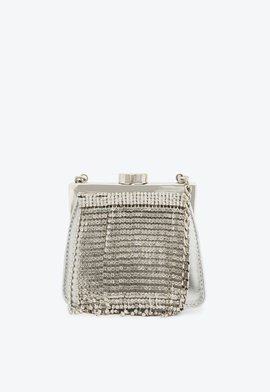Mini Bag Couro Cristais Prateada