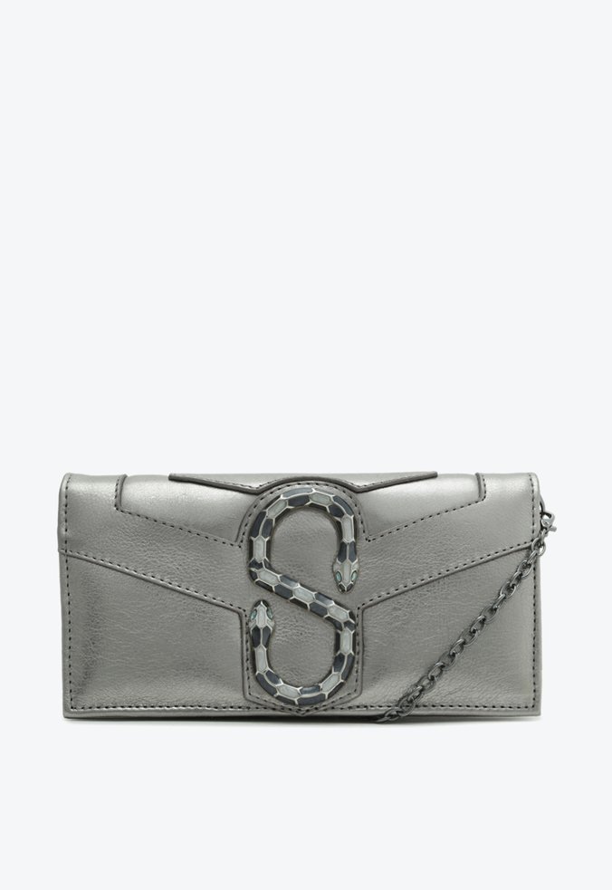 Bolsa Tiracolo Clutch Poison Couro Prata