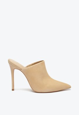 Sapato Mule Salto Nobuck Bege