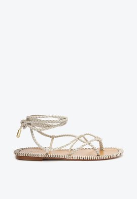 Sandália Rasteira Tiras Couro Branca