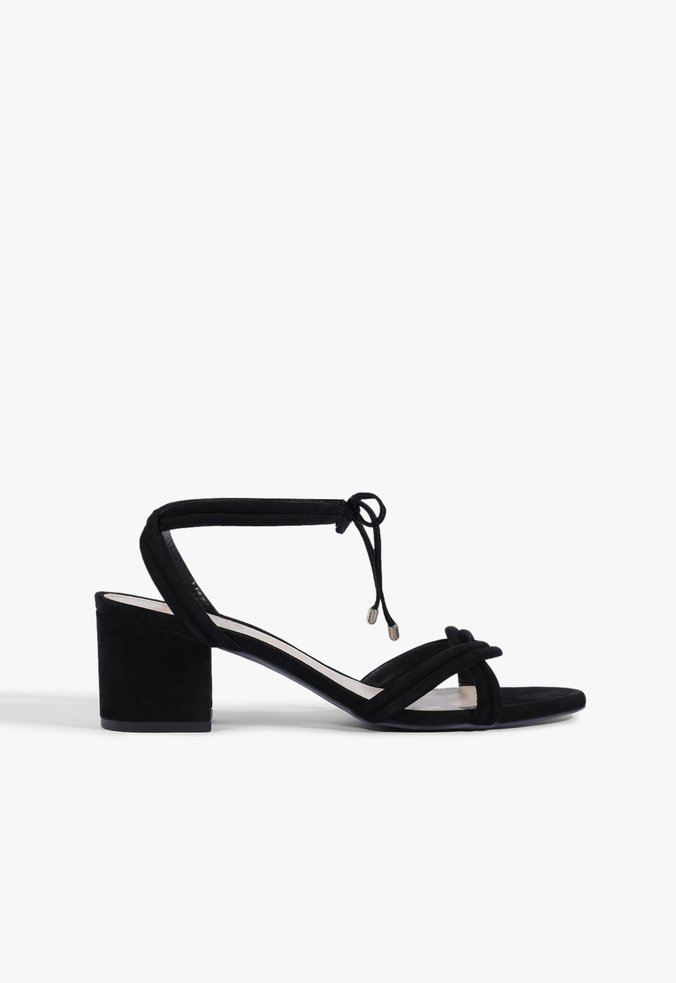 Sandália Block Heel Strings Neon Preta