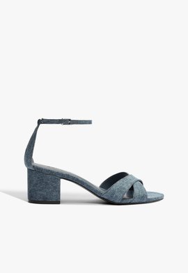 Sandália Azul Salto Bloco com Tiras