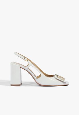 Sapato Scarpin Slingback Salto Bloco Alto Branco