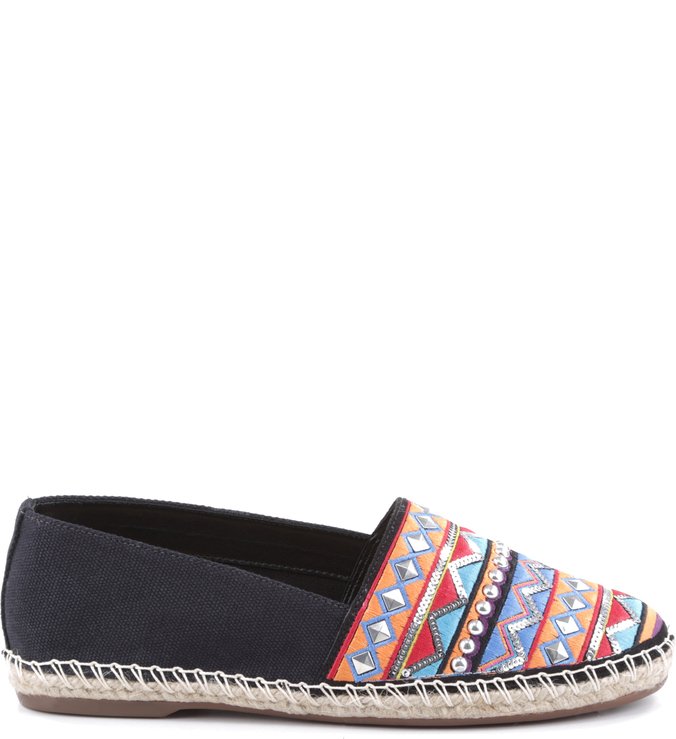 Espadrille Flat Ethnic Black