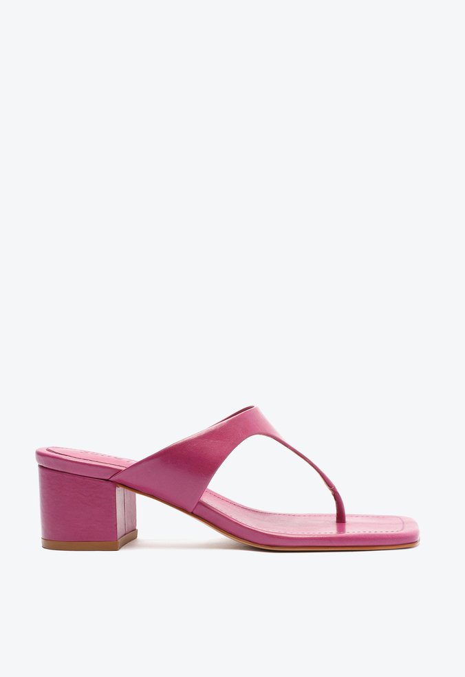 Sandália Mule Salto Bloco Médio Couro Rosa