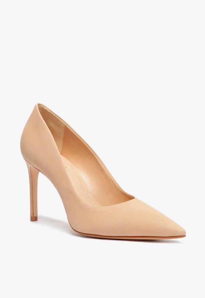 Sapato Scarpin Salto Alto Fino Nobuck Bege Sapato Scarpin Salto Alto Fino Nobuck Bege