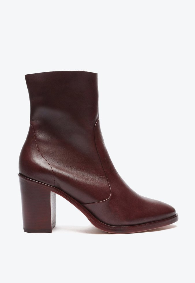 Bota Salto Bloco Cano Médio Couro Vinho