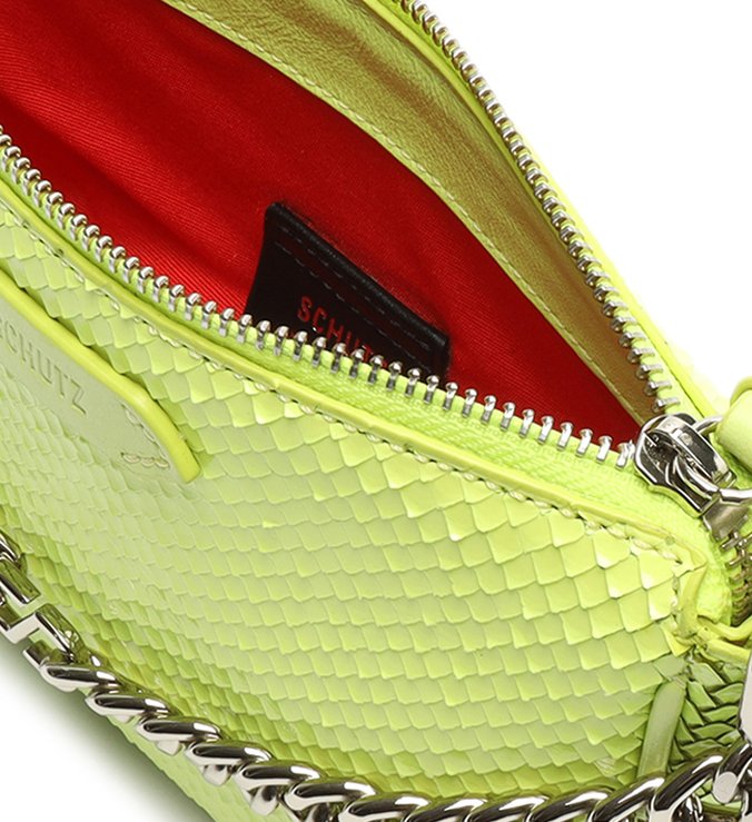 Bolsa Tiracolo Baguette Pequena Emmy Snake Verde Bolsa Tiracolo Baguette Pequena Emmy Snake Verde